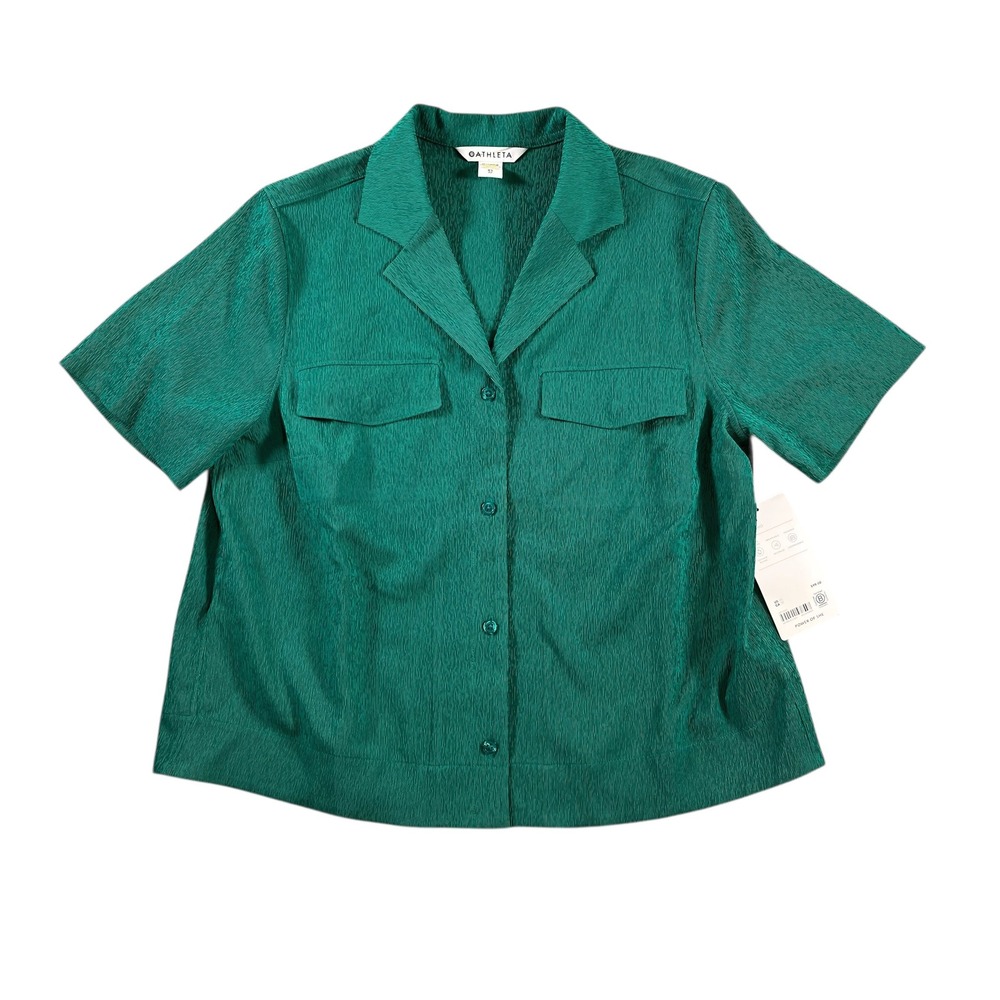 Athleta Echo‎ Top Womens Size XS Green Short Sleeve Button Down Shirt NWT